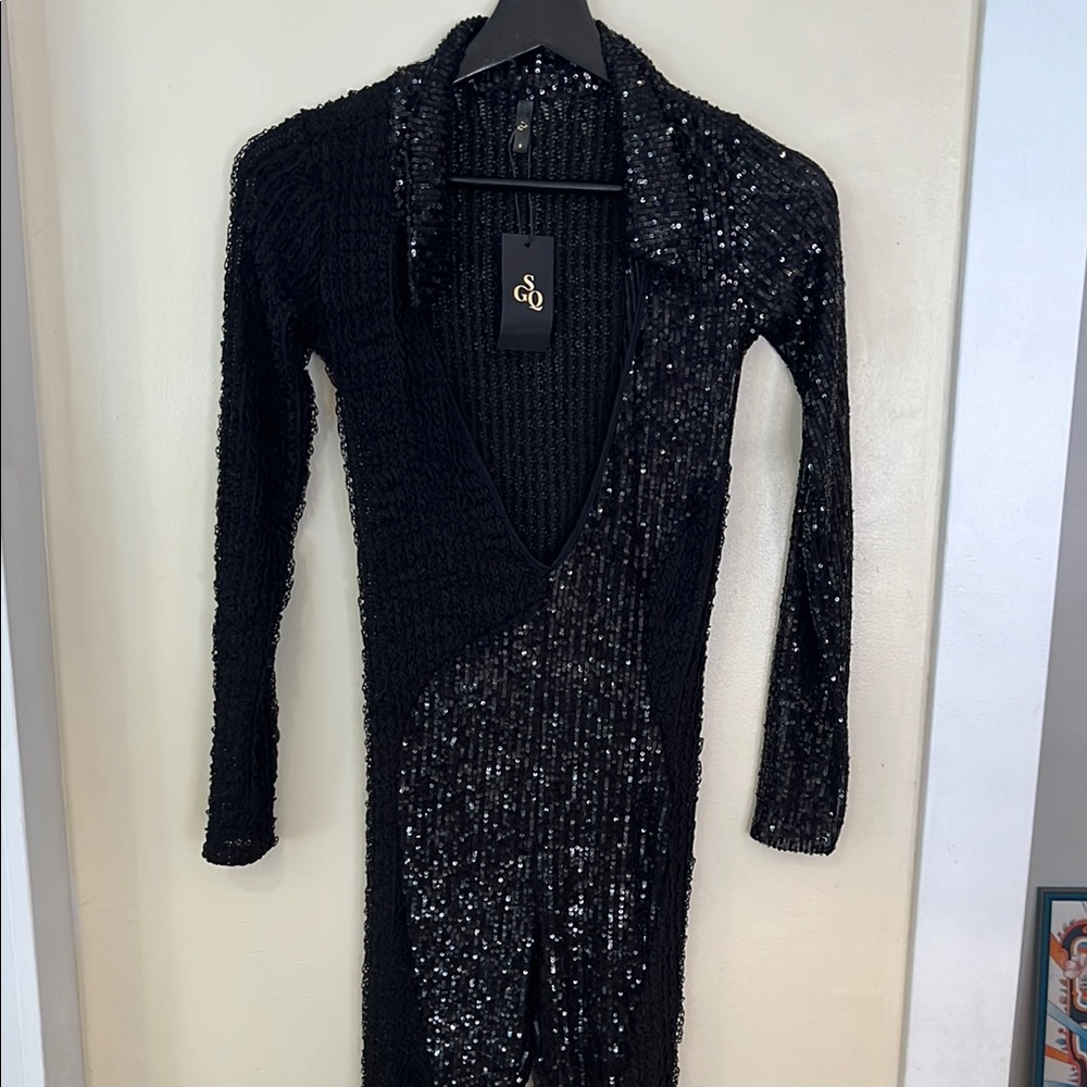 God Save Queens Black Sequin Nikki Jumpsuit